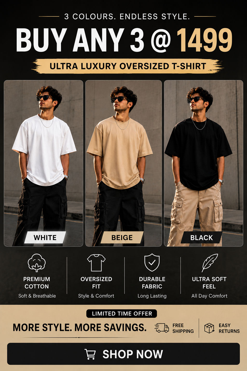 Ultra Premium Oversized T-shirt (Pack of 3)