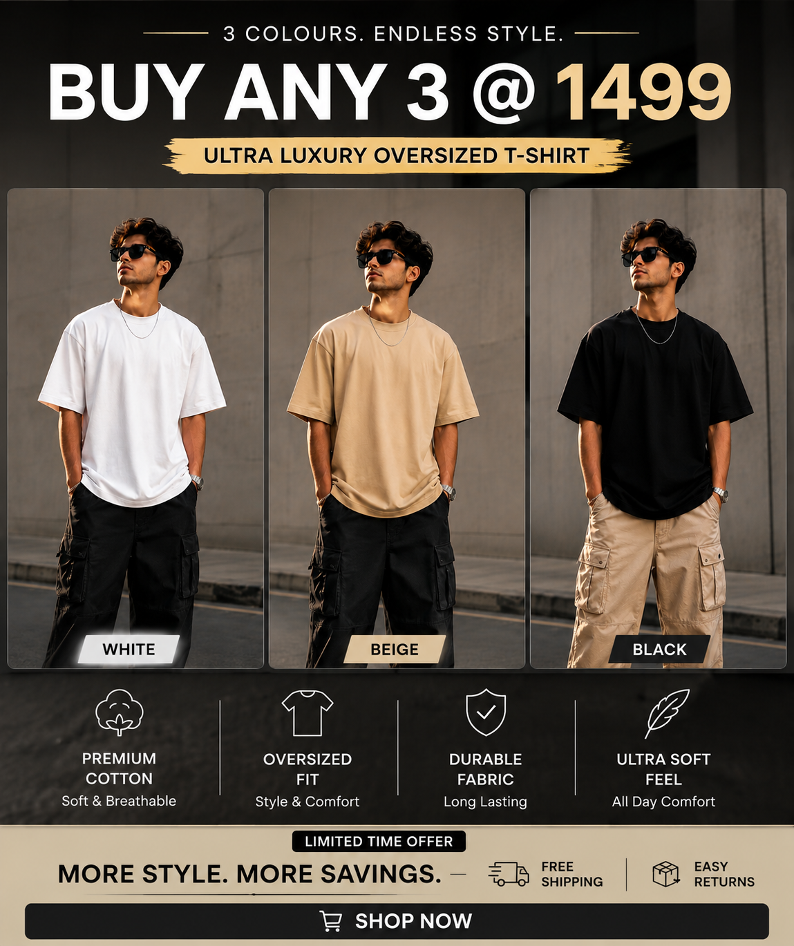 Ultra Premium Oversized T-shirt (Pack of 3)