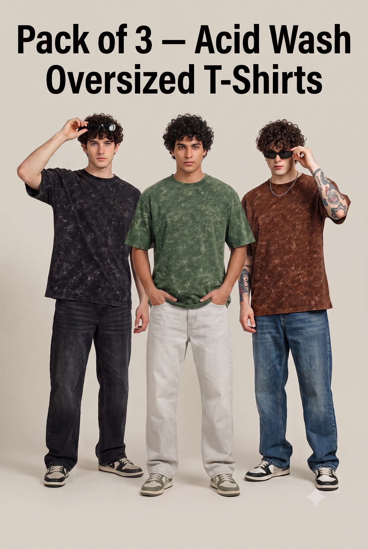 Pack of 3 — Acid Wash Oversized T-Shirts.