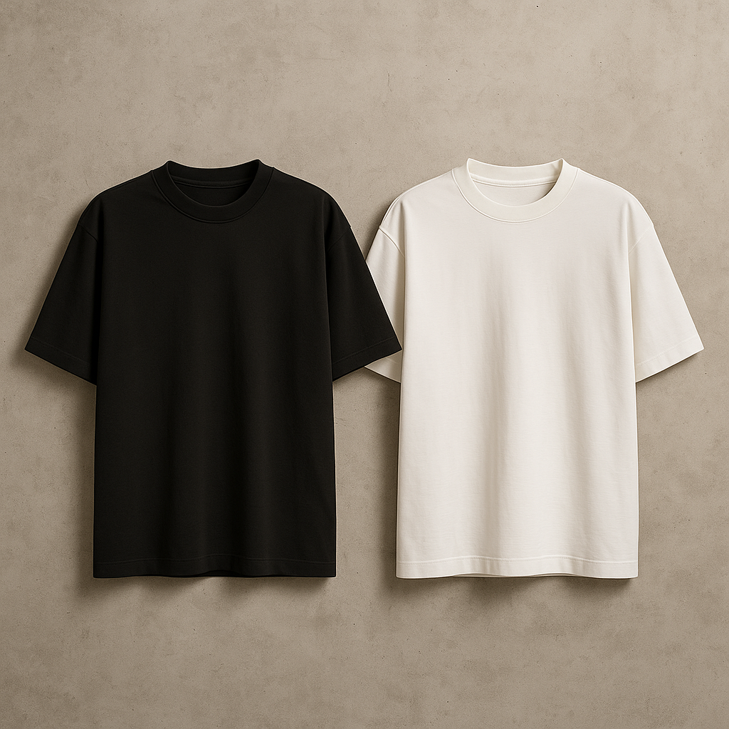 PREMIUM OVERSIZED T-SHIRT – BLACK & WHITE (240 GSM) (PACK OF 2)