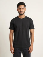Black round neck regular fit t-shirt 180 GSM cotton - Nasheyy