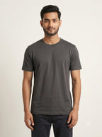 Charcoal Grey round neck regular fit t-shirt 180 GSM cotton - Nasheyy