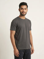 Charcoal Grey round neck t-shirt side view - Nasheyy