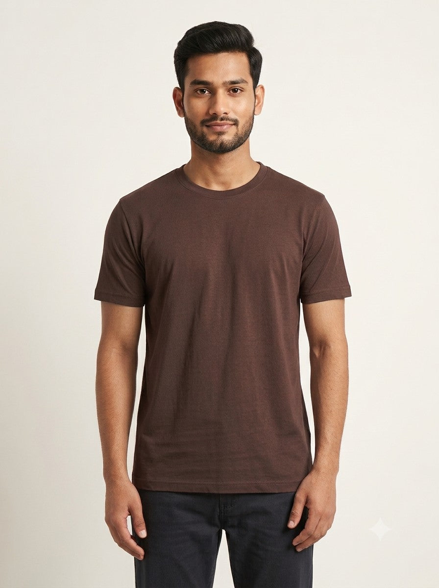 Coffee Brown round neck regular fit t-shirt 180 GSM cotton - Nasheyy
