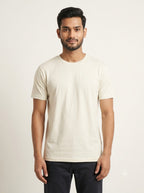 Cream round neck regular fit t-shirt 180 GSM cotton - Nasheyy