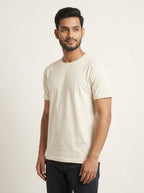 Cream round neck t-shirt side view - Nasheyy