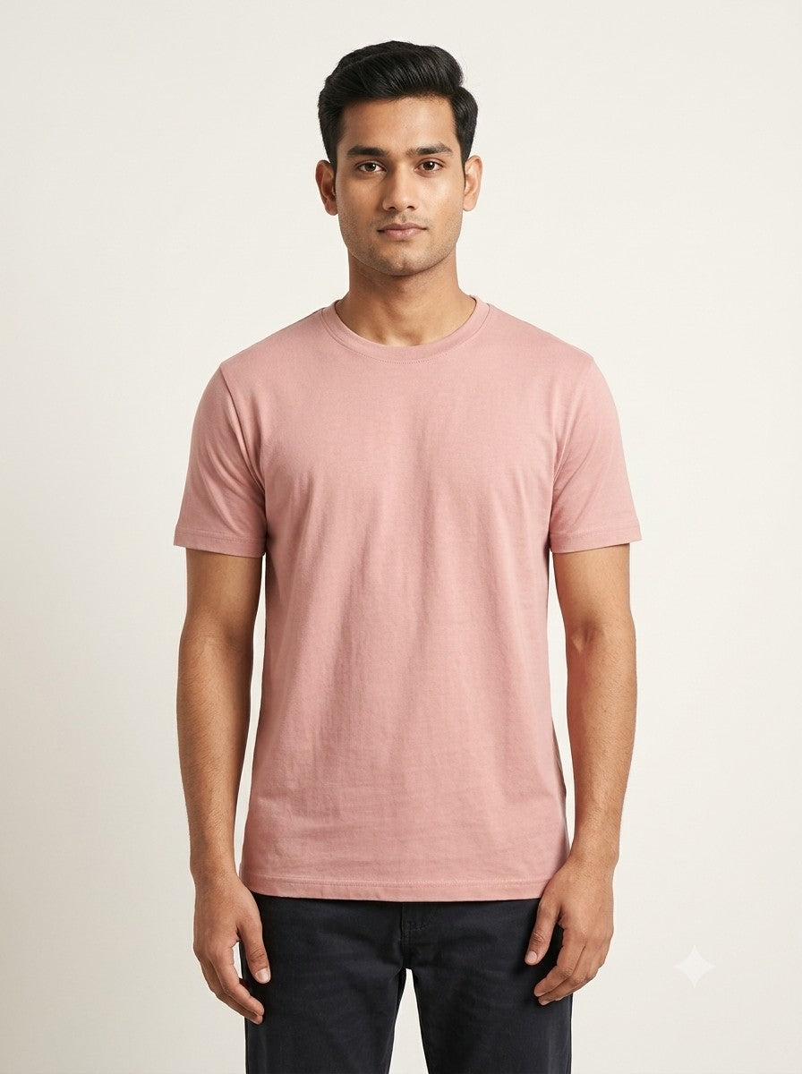 Dusty Pink round neck regular fit t-shirt 180 GSM cotton - Nasheyy