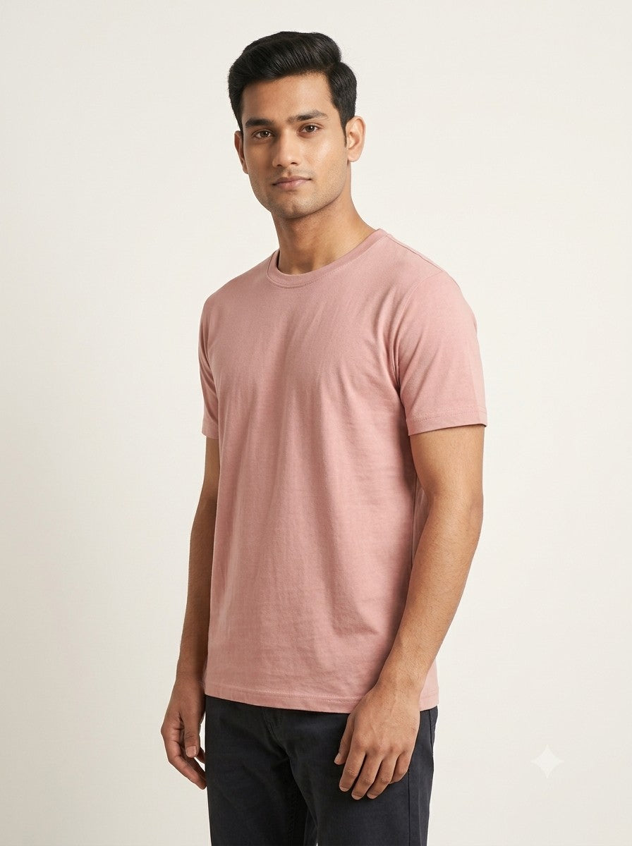 Dusty Pink round neck t-shirt side view - Nasheyy