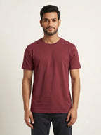 Maroon round neck regular fit t-shirt 180 GSM cotton - Nasheyy