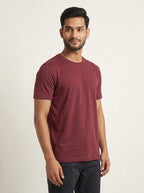Maroon round neck t-shirt side view - Nasheyy
