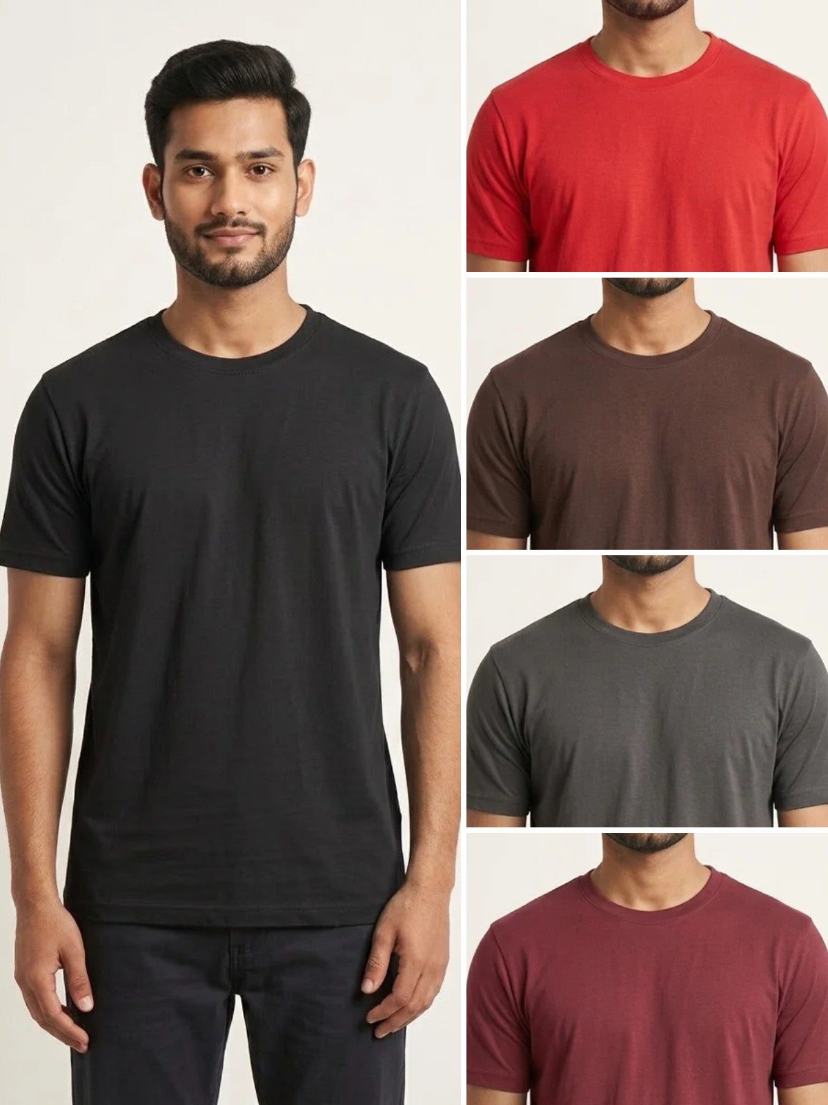 Nasheyy pack of 5 round neck t-shirts in 5 colours