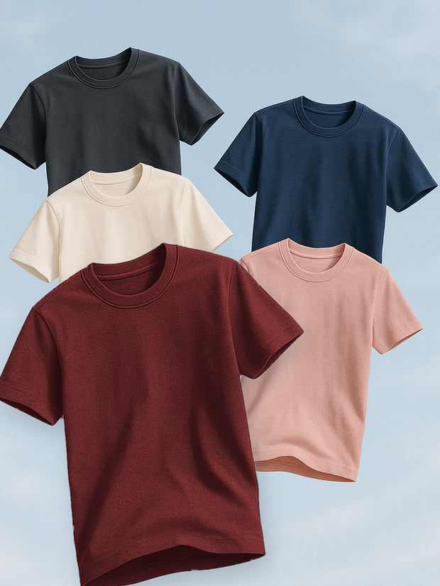 Pack of 5 Round Neck T-Shirts – Regular Fit