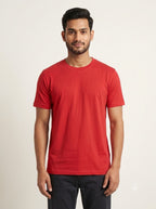 Red round neck regular fit t-shirt 180 GSM cotton - Nasheyy