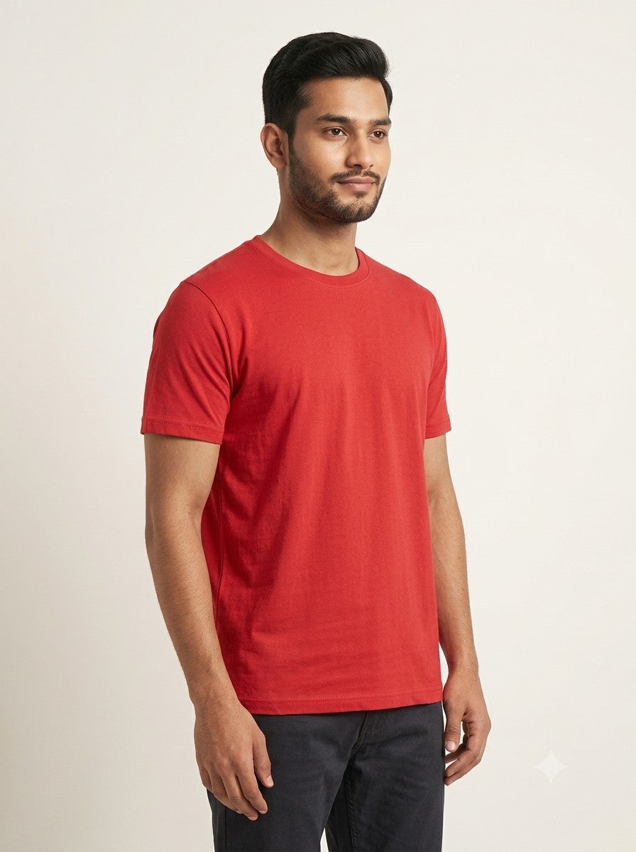 Red round neck t-shirt side view - Nasheyy